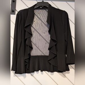 Nina Leonard Black Ruffle Open-Front Shrug